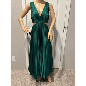 Women's Abercrombie & Fitch Green Pleated Cutout Maxi Dress L